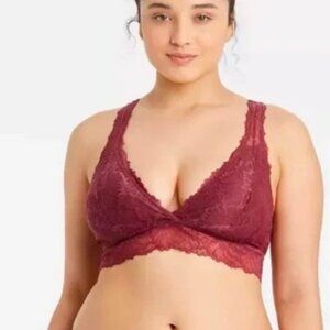 XS Lightly Lined Lace Plunge Bralette-Ruby-Auden